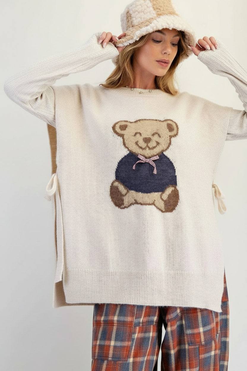 Blue, Red & Cream Teddy Bear Sweater Vest