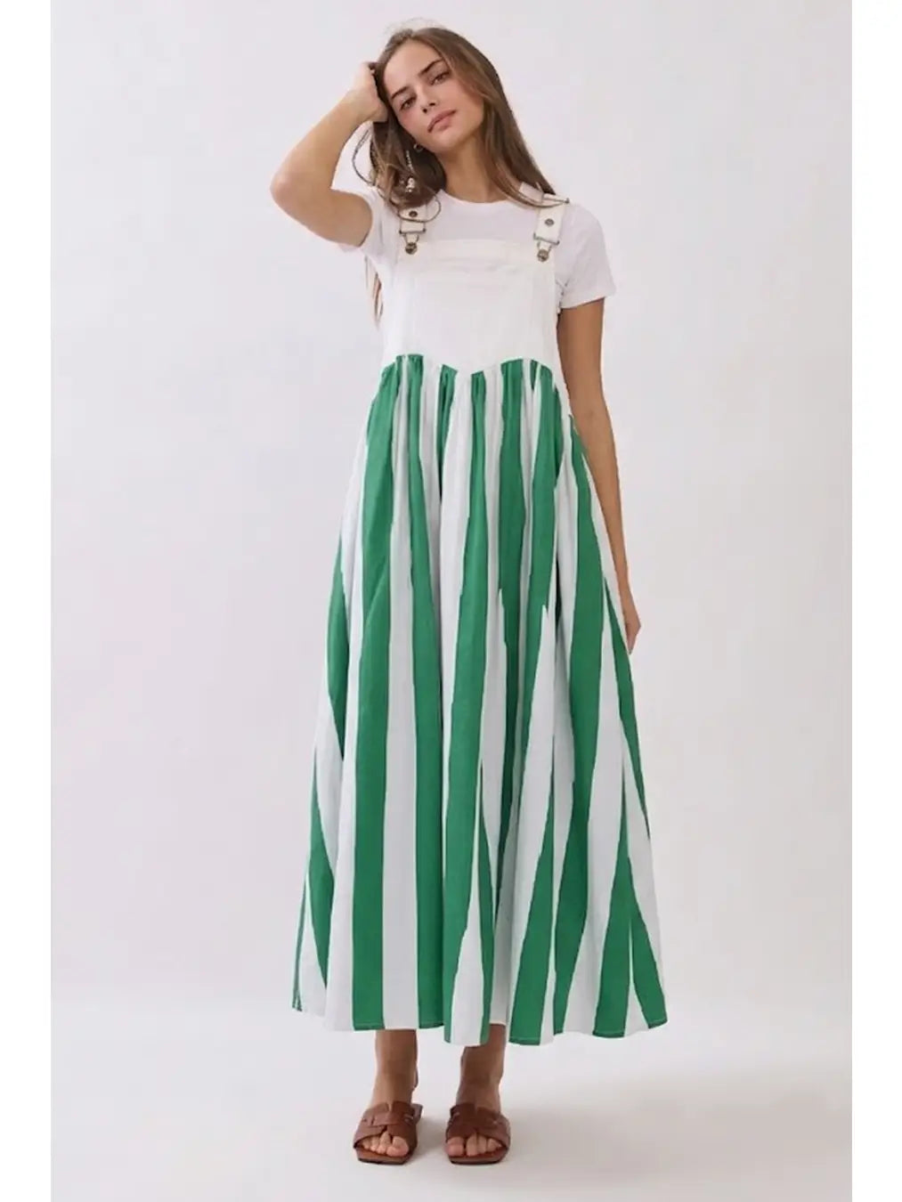 Green Stripe Overall Maxi Dress