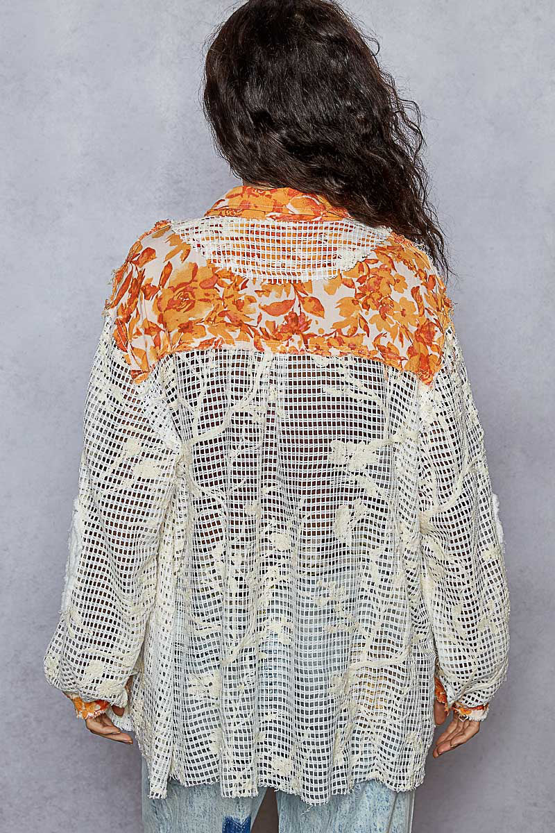 POL Sunset Patchwork Mesh Overshirt