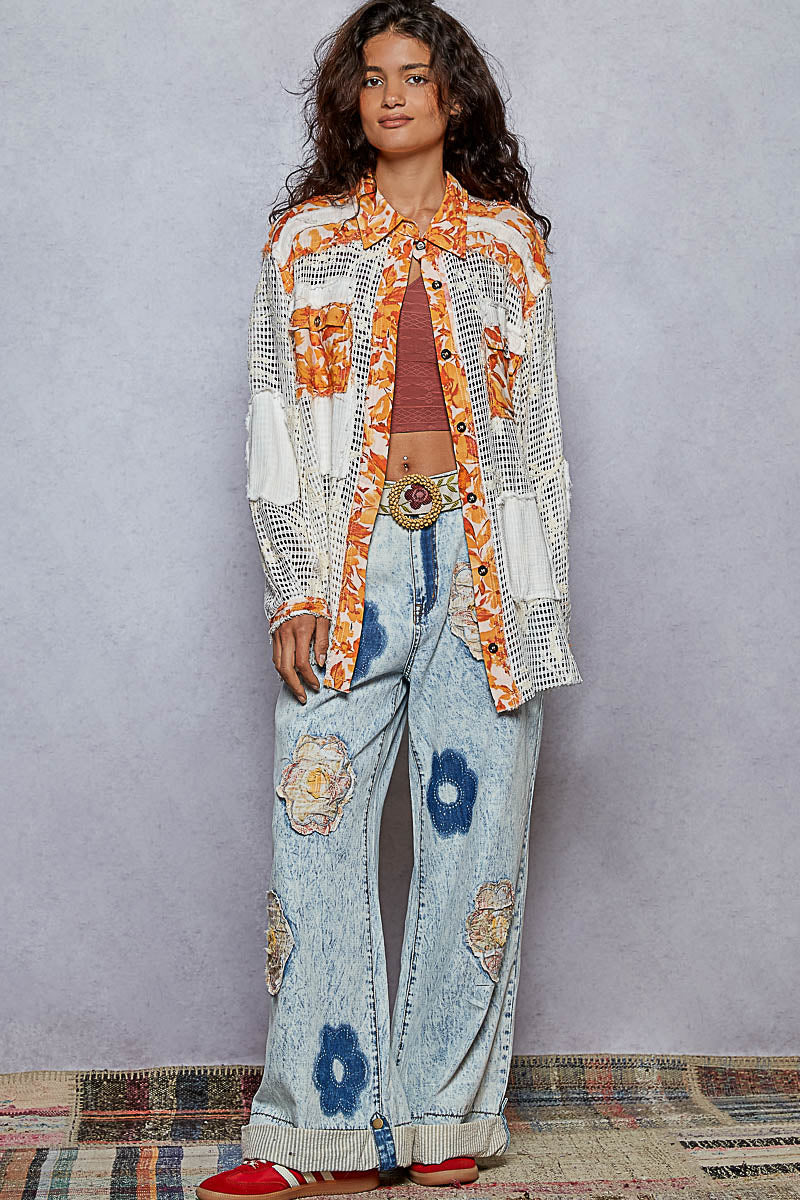 POL Sunset Patchwork Mesh Overshirt