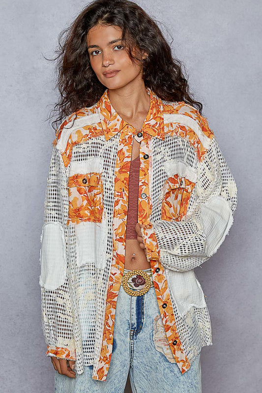 POL Sunset Patchwork Mesh Overshirt