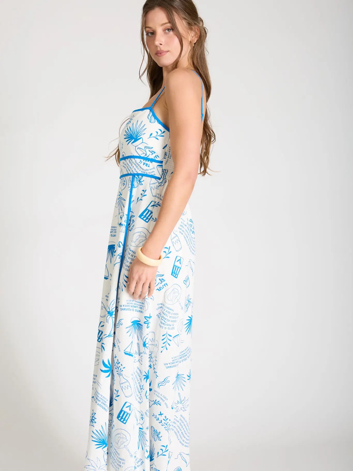 Riviera Doodle Piped Maxi Dress