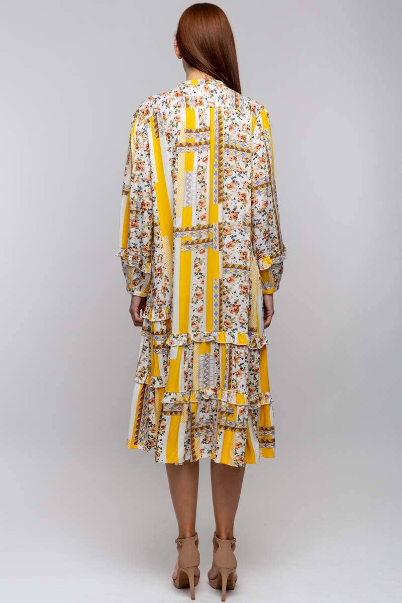 CREW NECK PRINTED DRESS WITH POCKETS