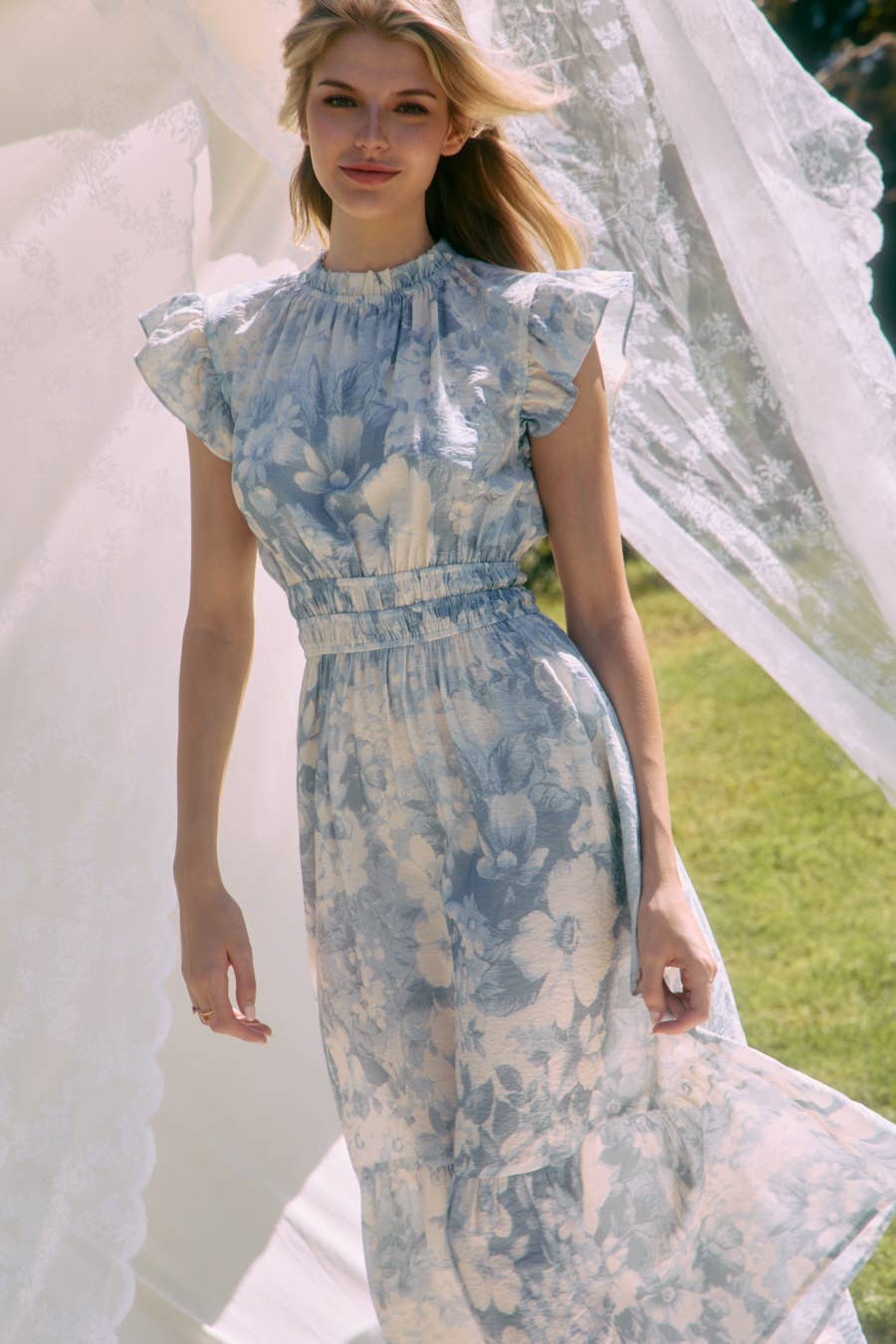 Plus Floral Tiered Midi Dress