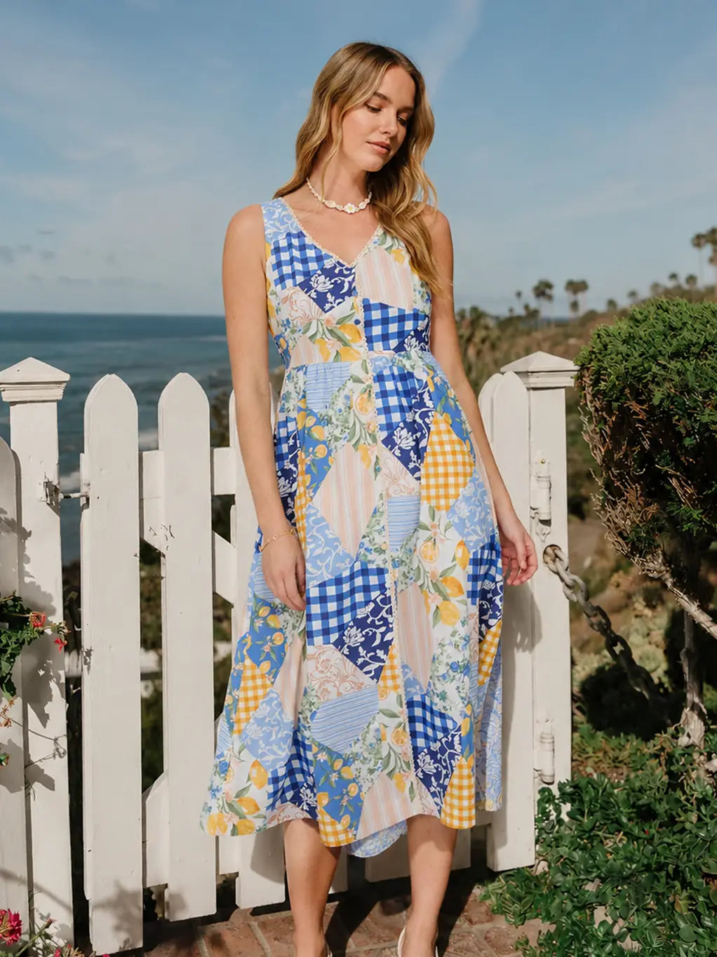 lemon Patchwork Midi Dress