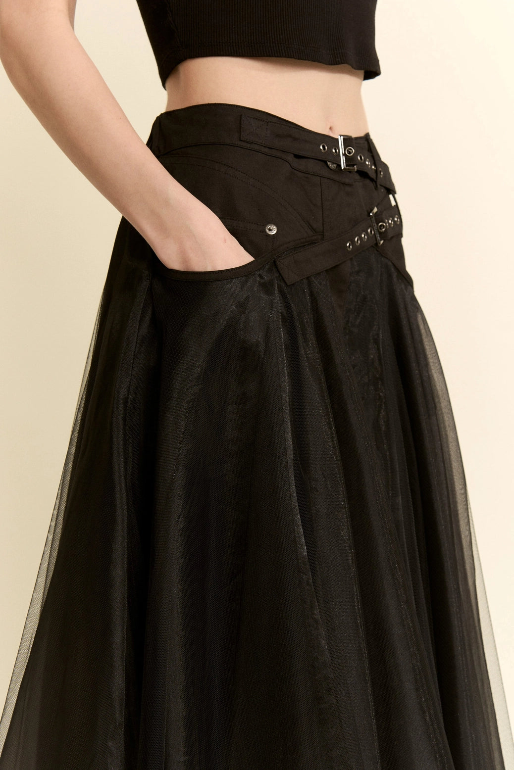BLACK TULLE SKIRT WITH BELT