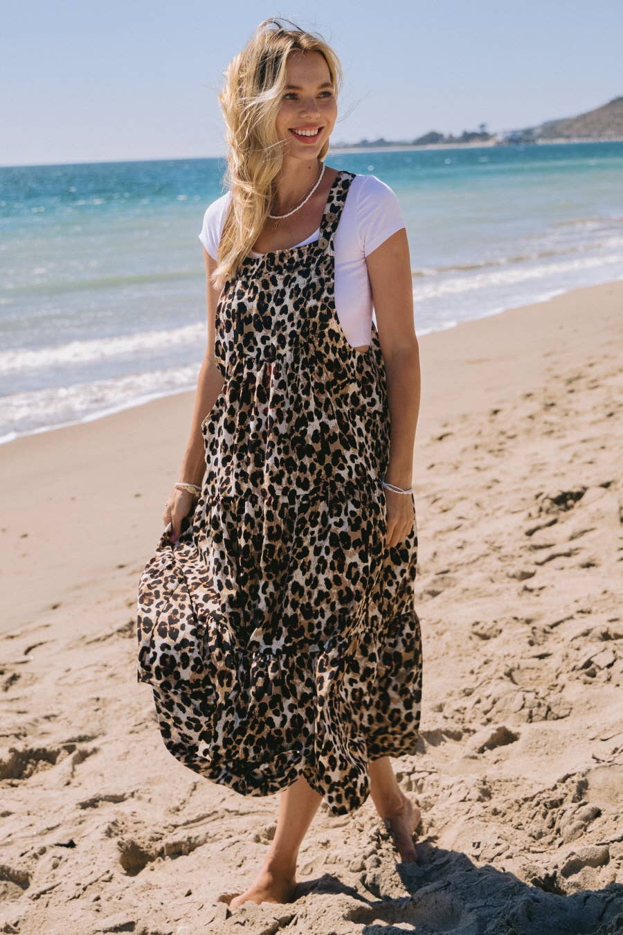 Plus Leopard Printed Overall Tired Midi Dress