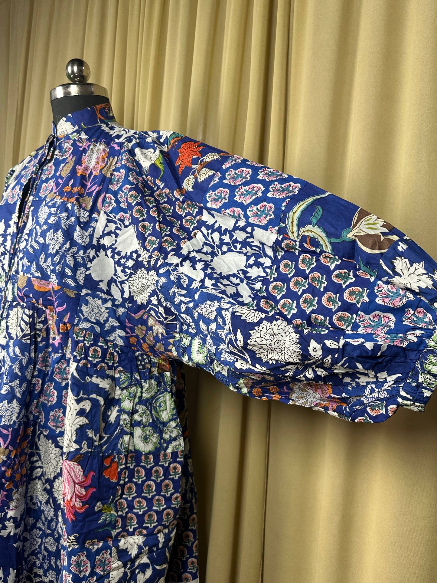 BLUE SHADES - Hand Patchwork Cotton Dress OneSize