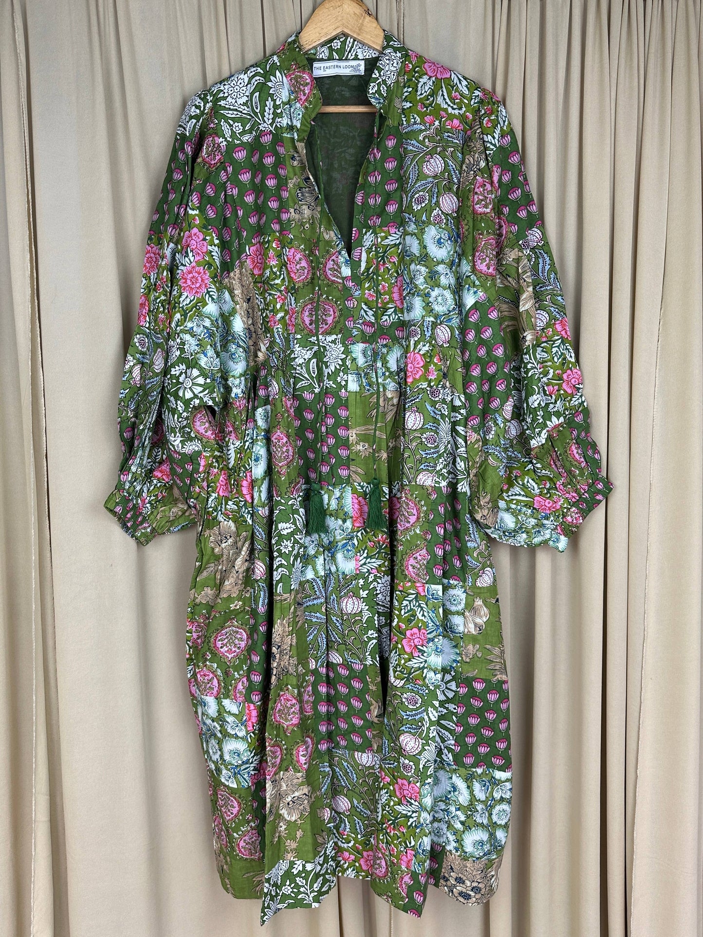 GREEN SHADES - Hand Patchwork Cotton Dress OneSize