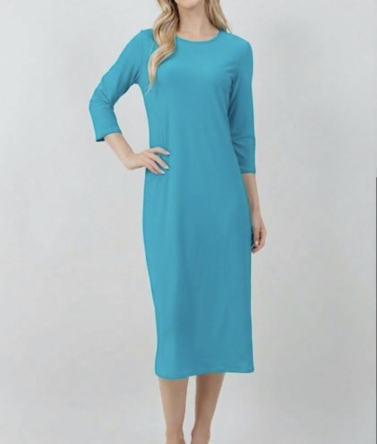 3/4 SLEEVE LAYERING DRESS> PERIWINKLE