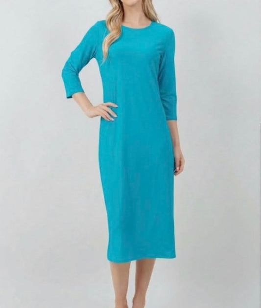 3/4 SLEEVE LAYERING DRESS> PERIWINKLE