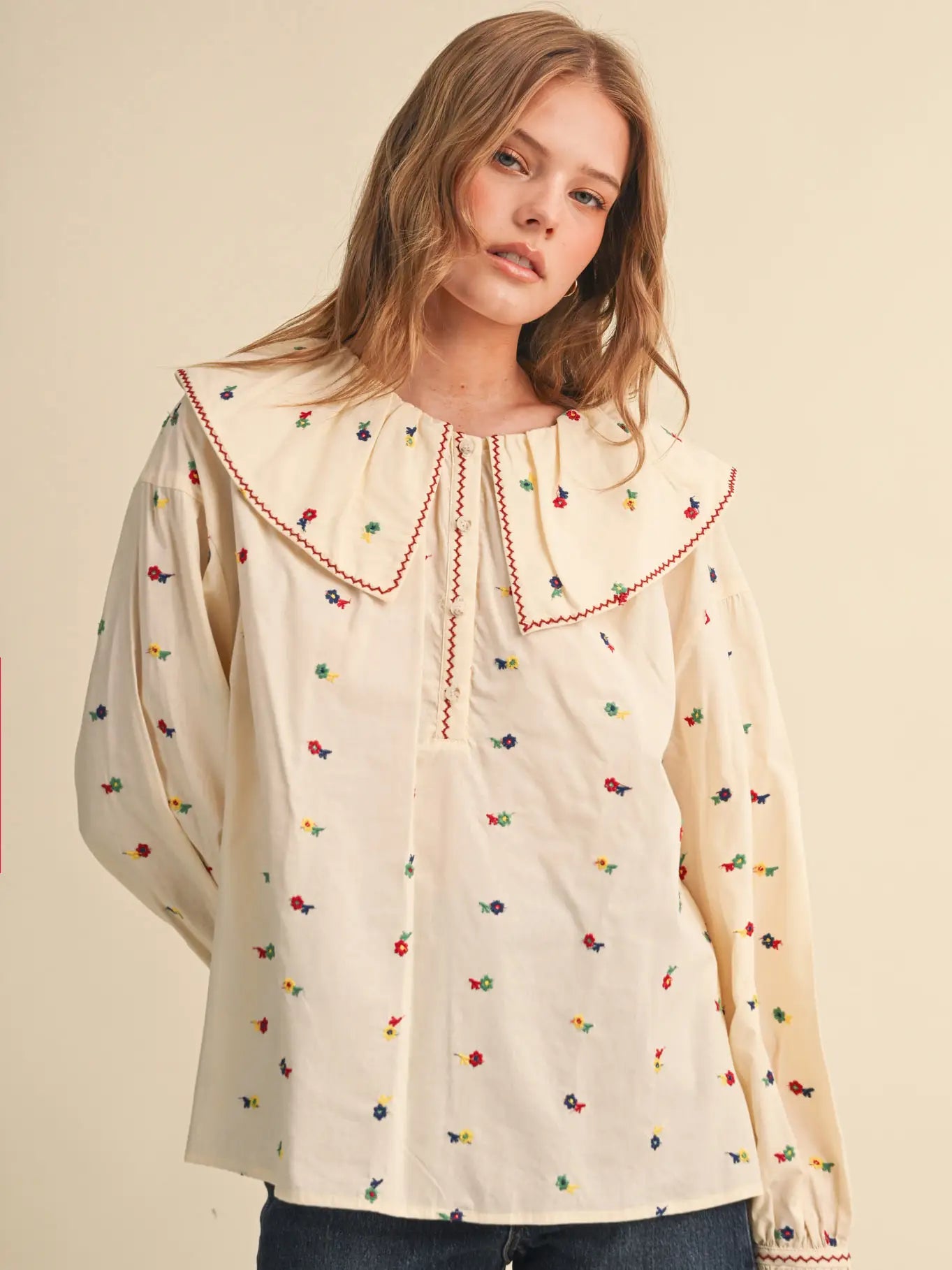 Embroidered Floral Peter Pan Blouse