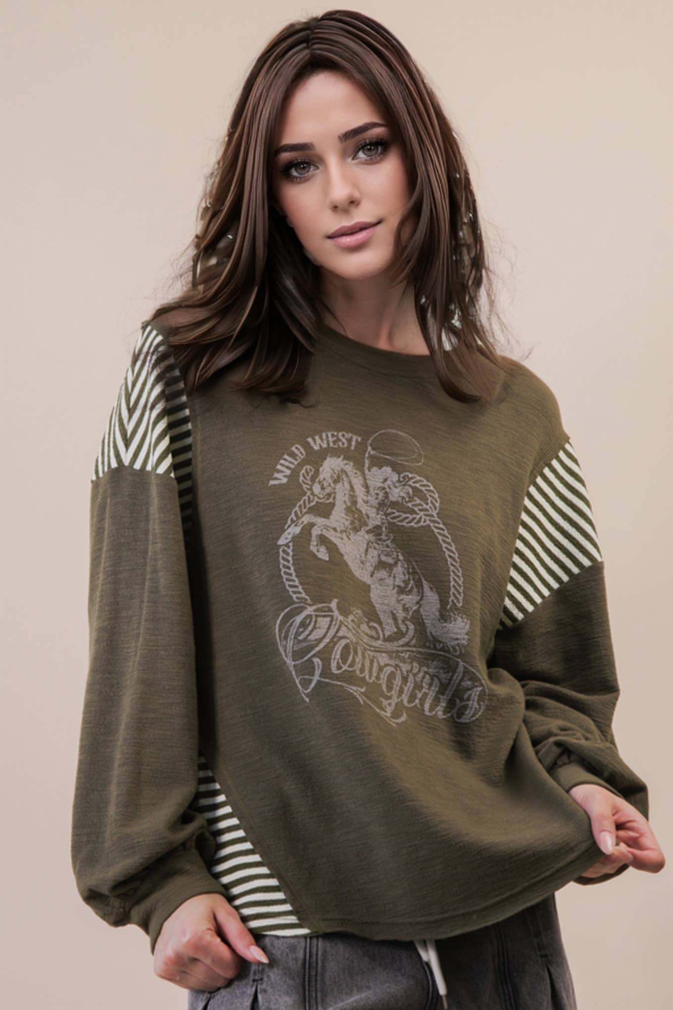 OversizedWestern Graphic Knit Top