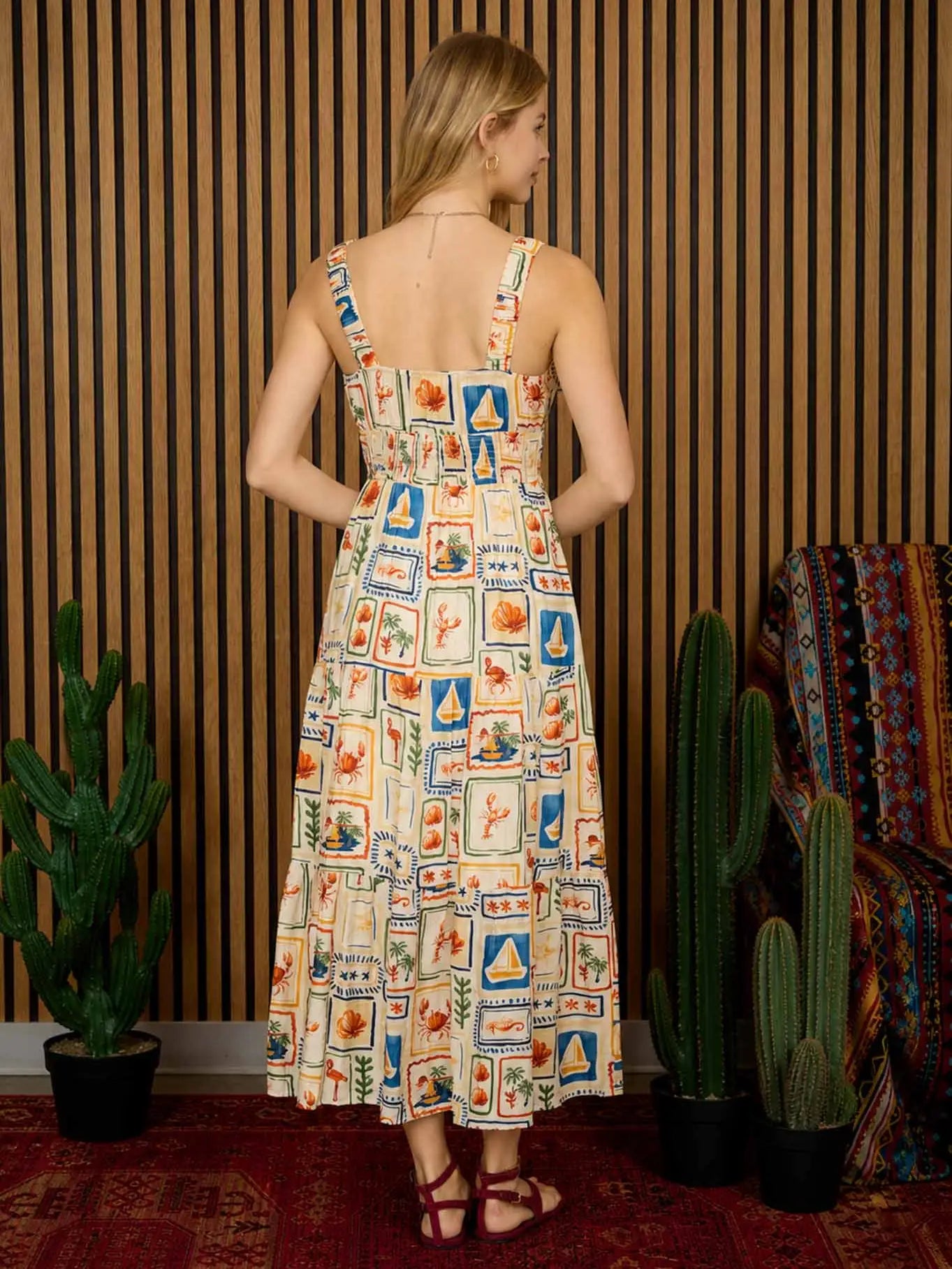 Coastal Postcard Smocked Maxi Dress