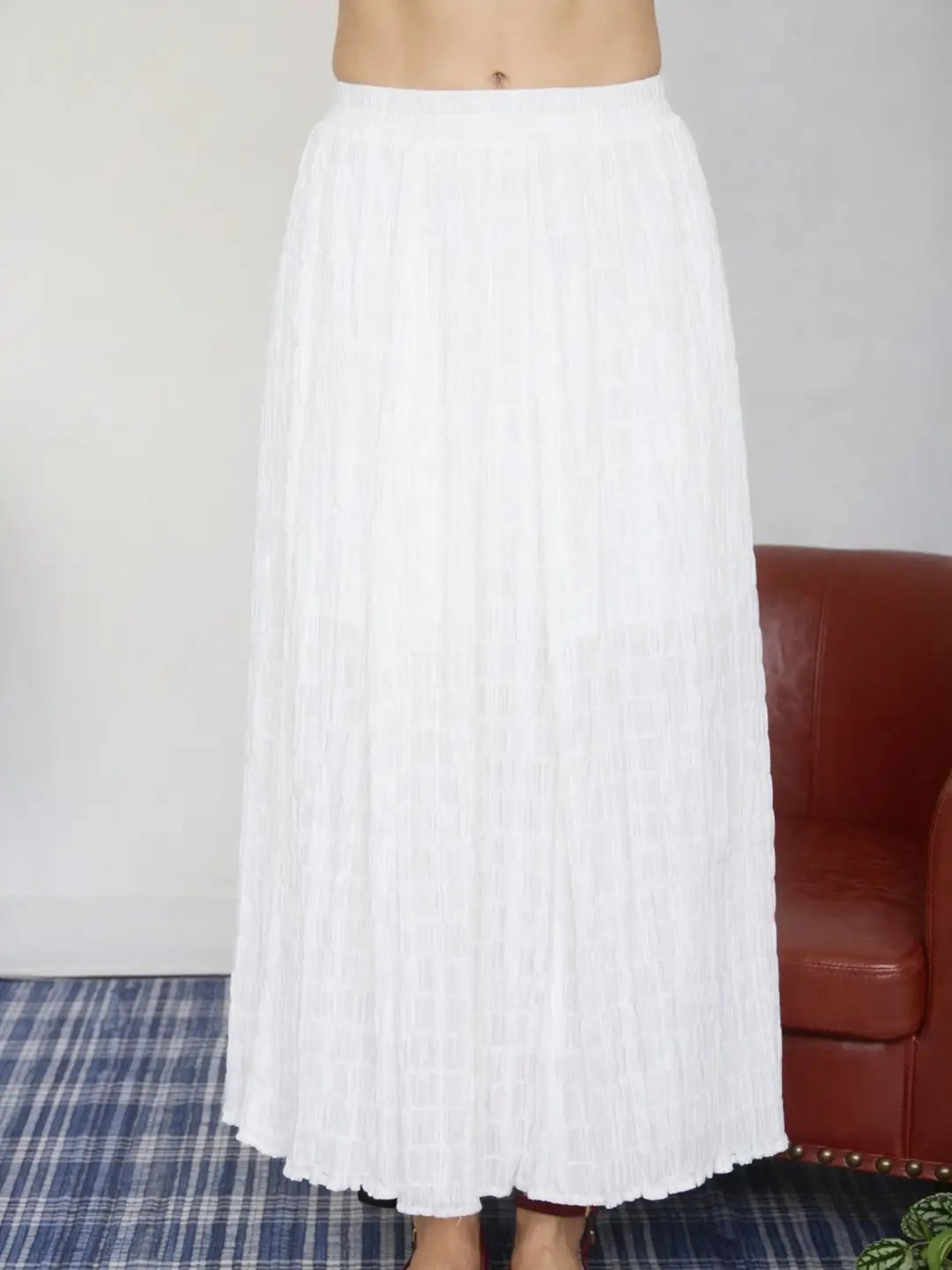 White Crinkle Pleated Maxi Skirt