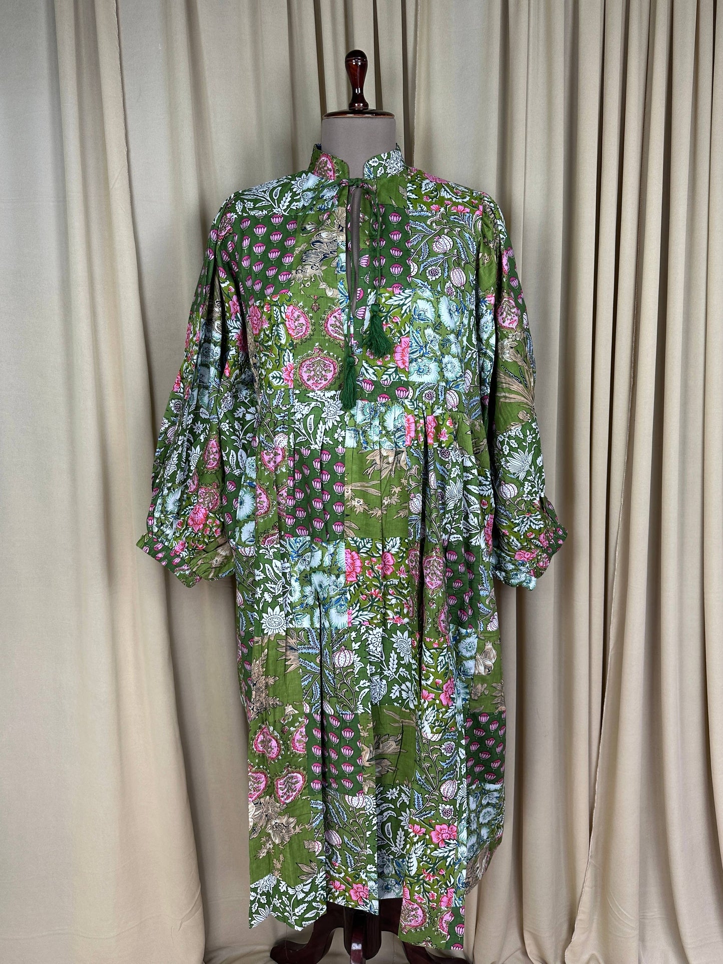GREEN SHADES - Hand Patchwork Cotton Dress OneSize