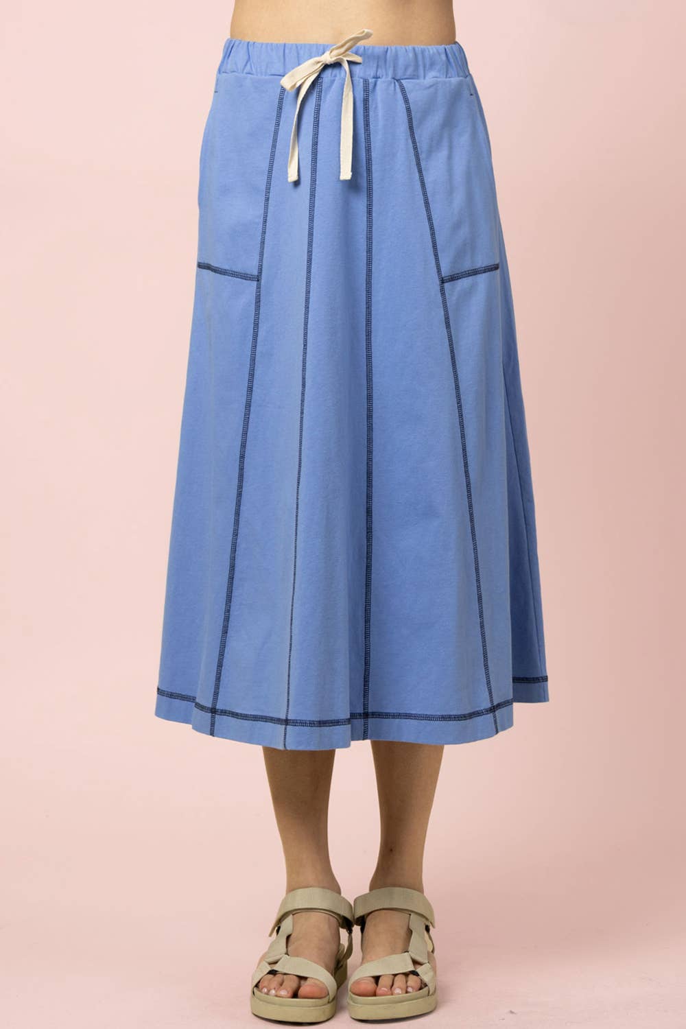 Stitch Detail Casual Knit Midi Skirt