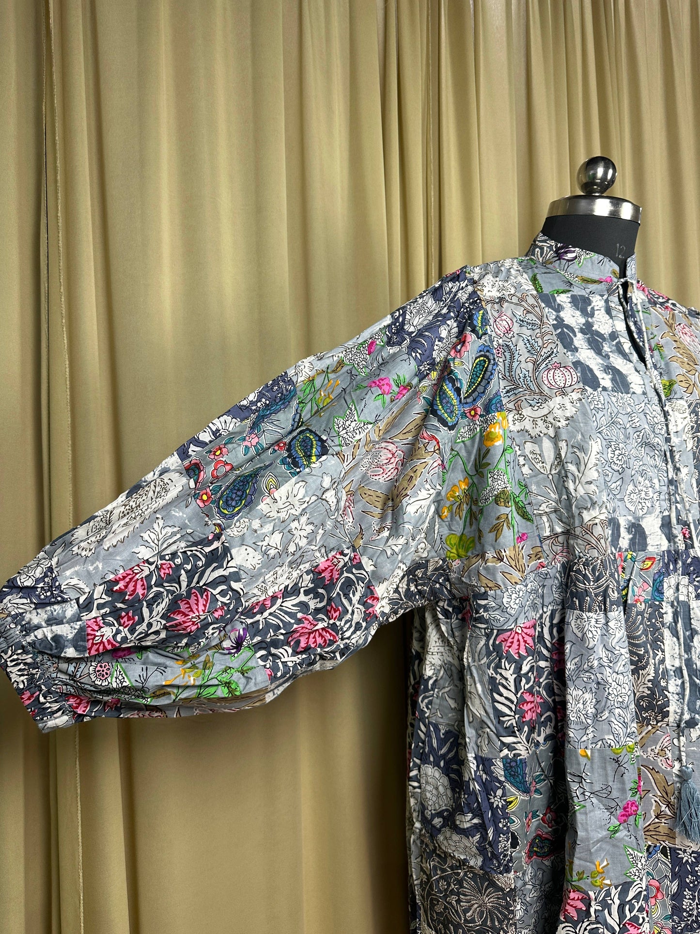 Grey SHADES - Hand Patchwork Cotton Dress OneSize