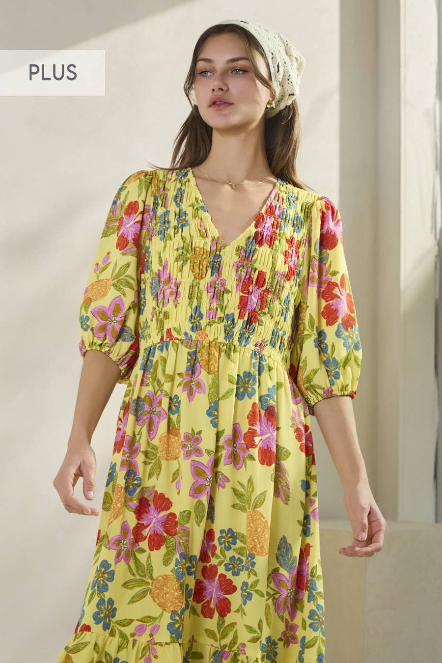 Plus Floral Embroidery Printed Midi Dress
