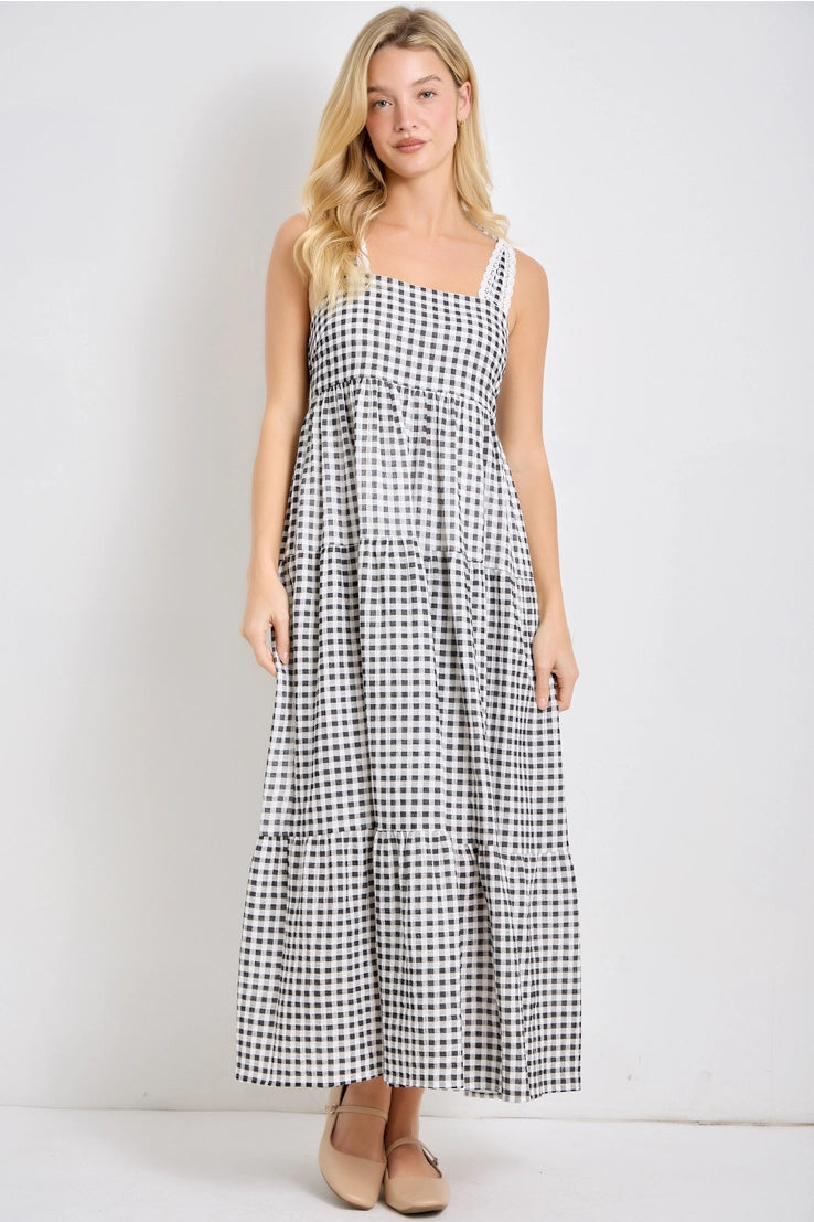 Gingham Eyelet Trim Maxi Dress