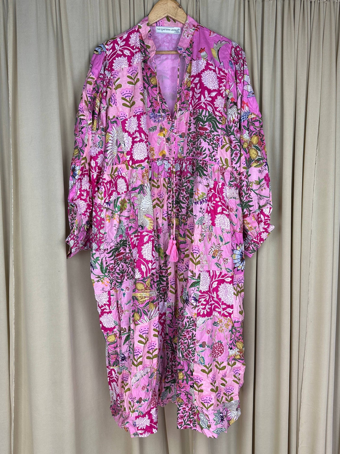 PINK SHADES - Hand Patchwork Cotton Dress OneSize