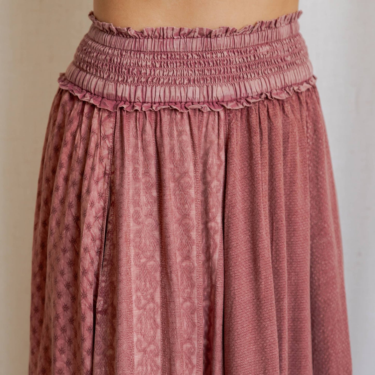 Rustic Smocked Waist Ruffled Tiered Maxi Skirt