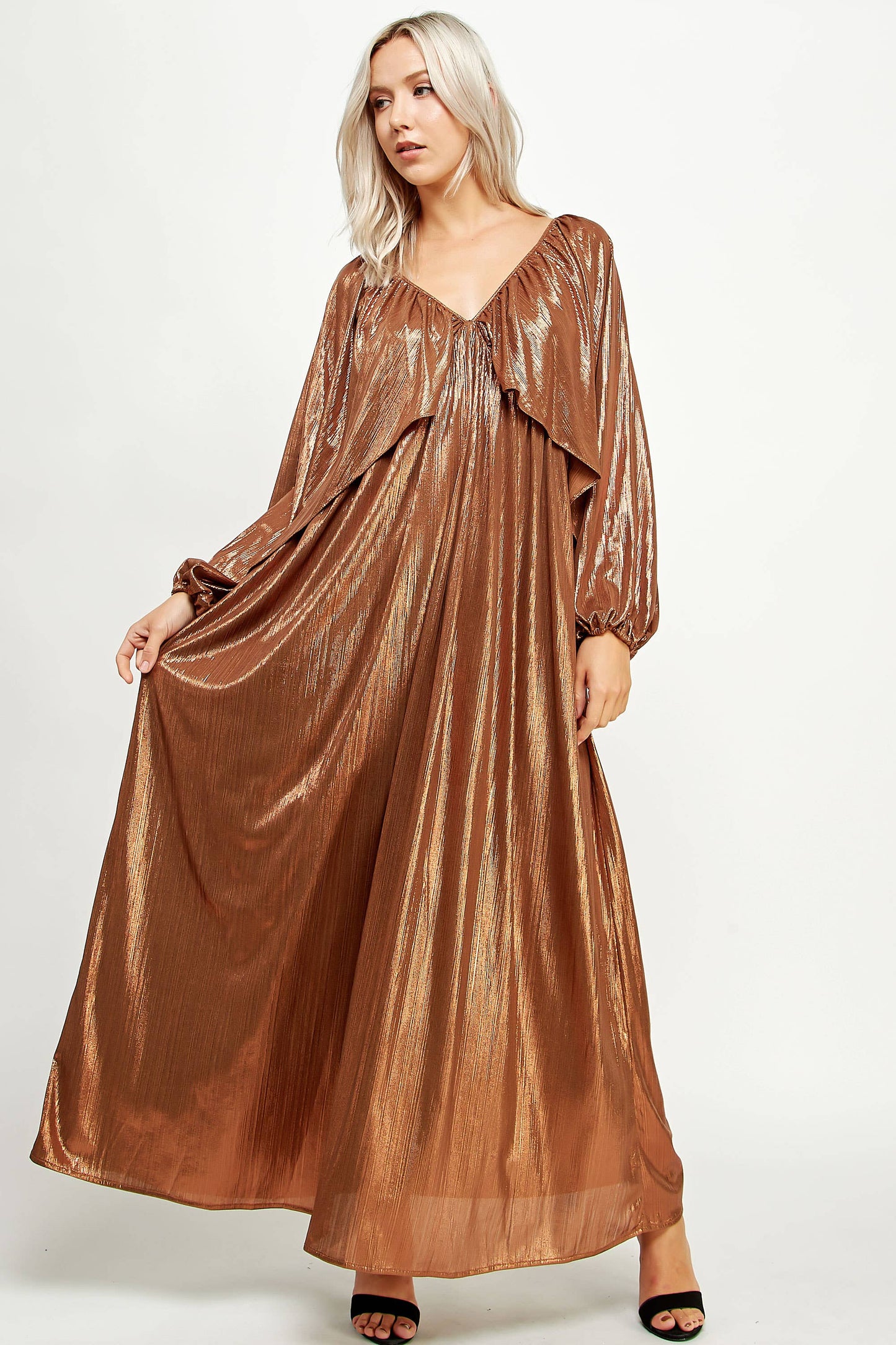 Shirred Metallic Maxi Dress