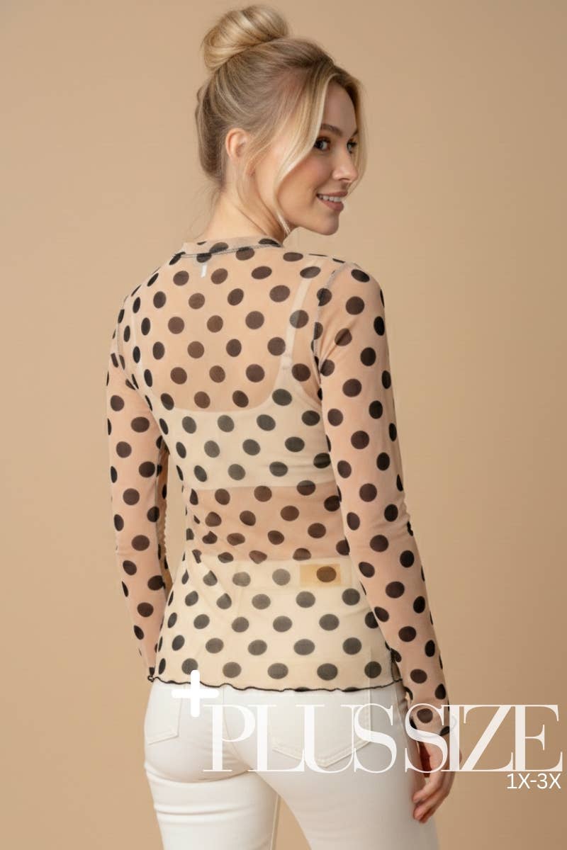 PLUS SIZE LONG SLEEVE MESH TOP