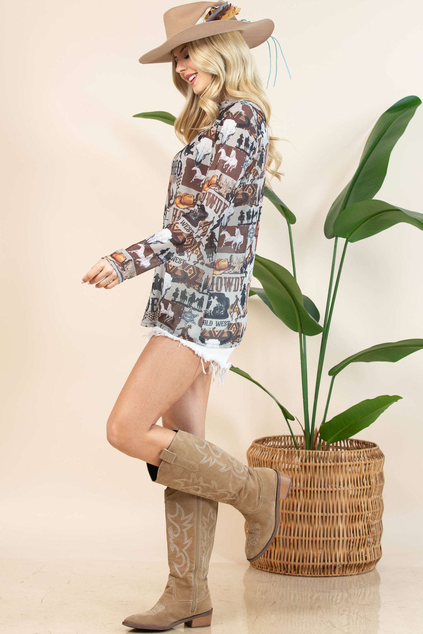 AV1230-AUBREY-6169 WESTERN RODEO SEMI SHEER MESH TOP