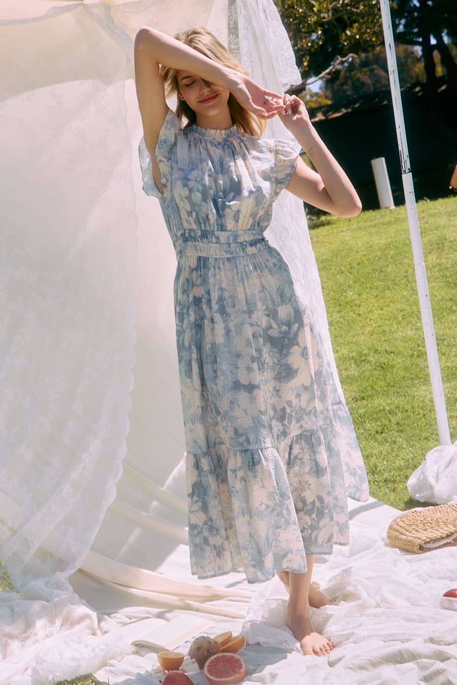 Plus Floral Tiered Midi Dress