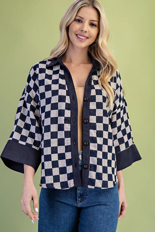 MIDNIGHT CHECK CHARM TOP