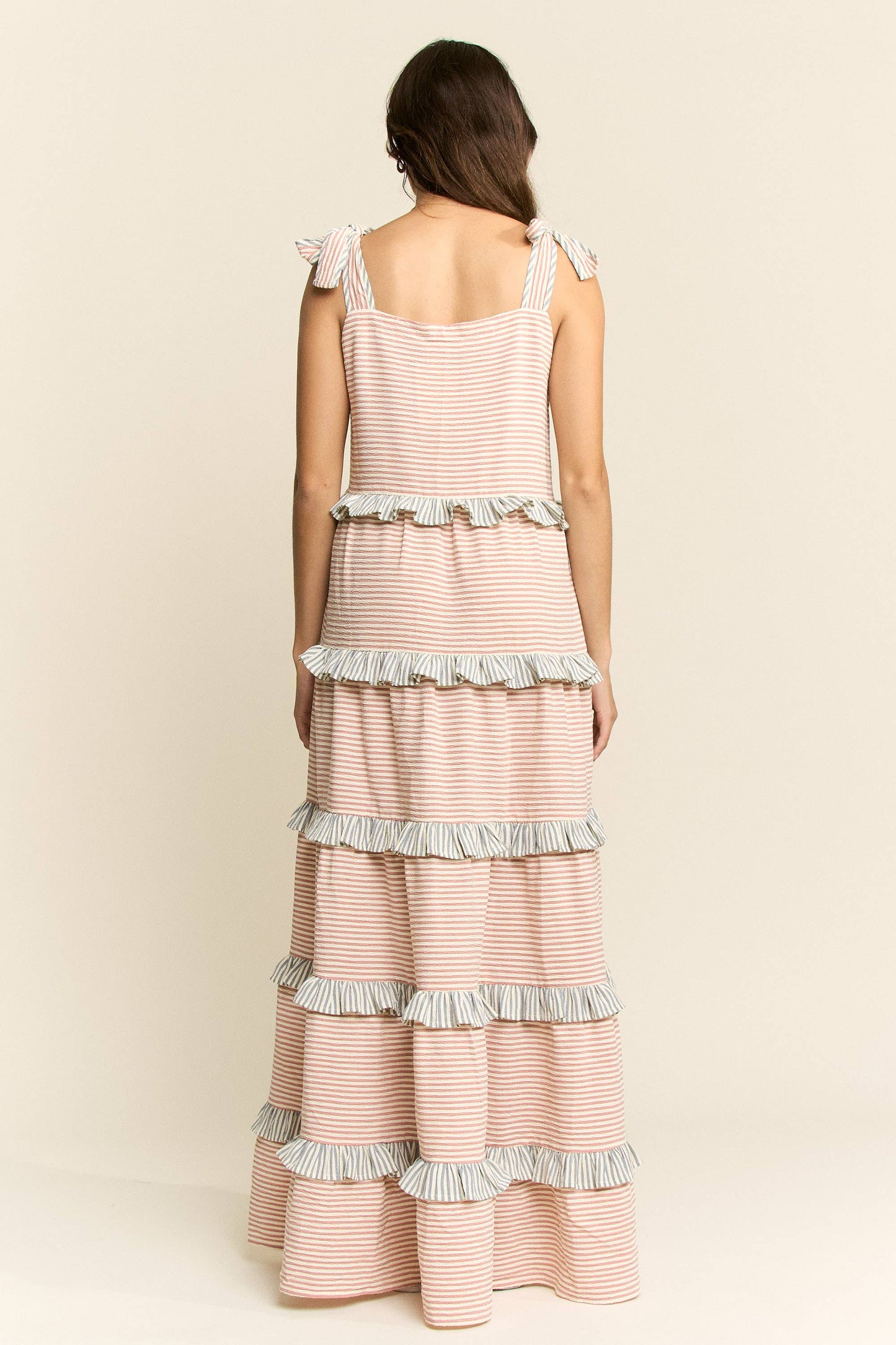 STRIPED TWO TONE TIERED MAXI DRESS