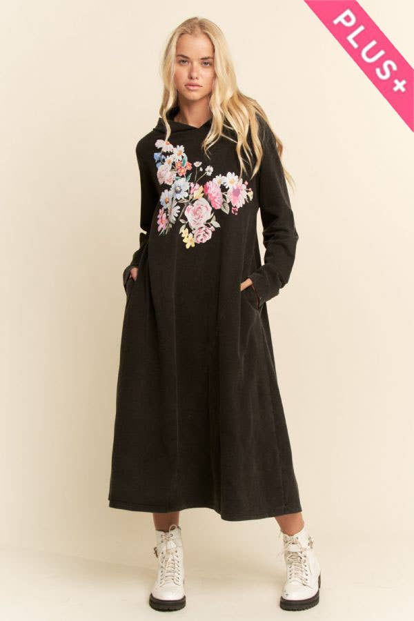 PLUS MINERAL FLORAL BUTTERFLY HOODIE MIDI DRESS