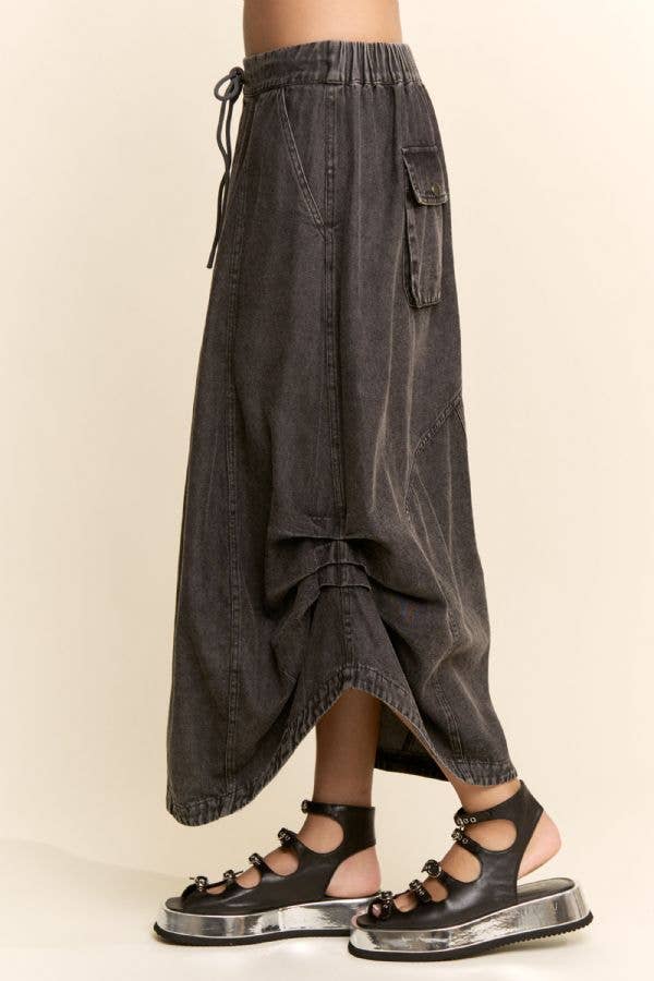 WASHED DENIM PARACHUTE SKIRT