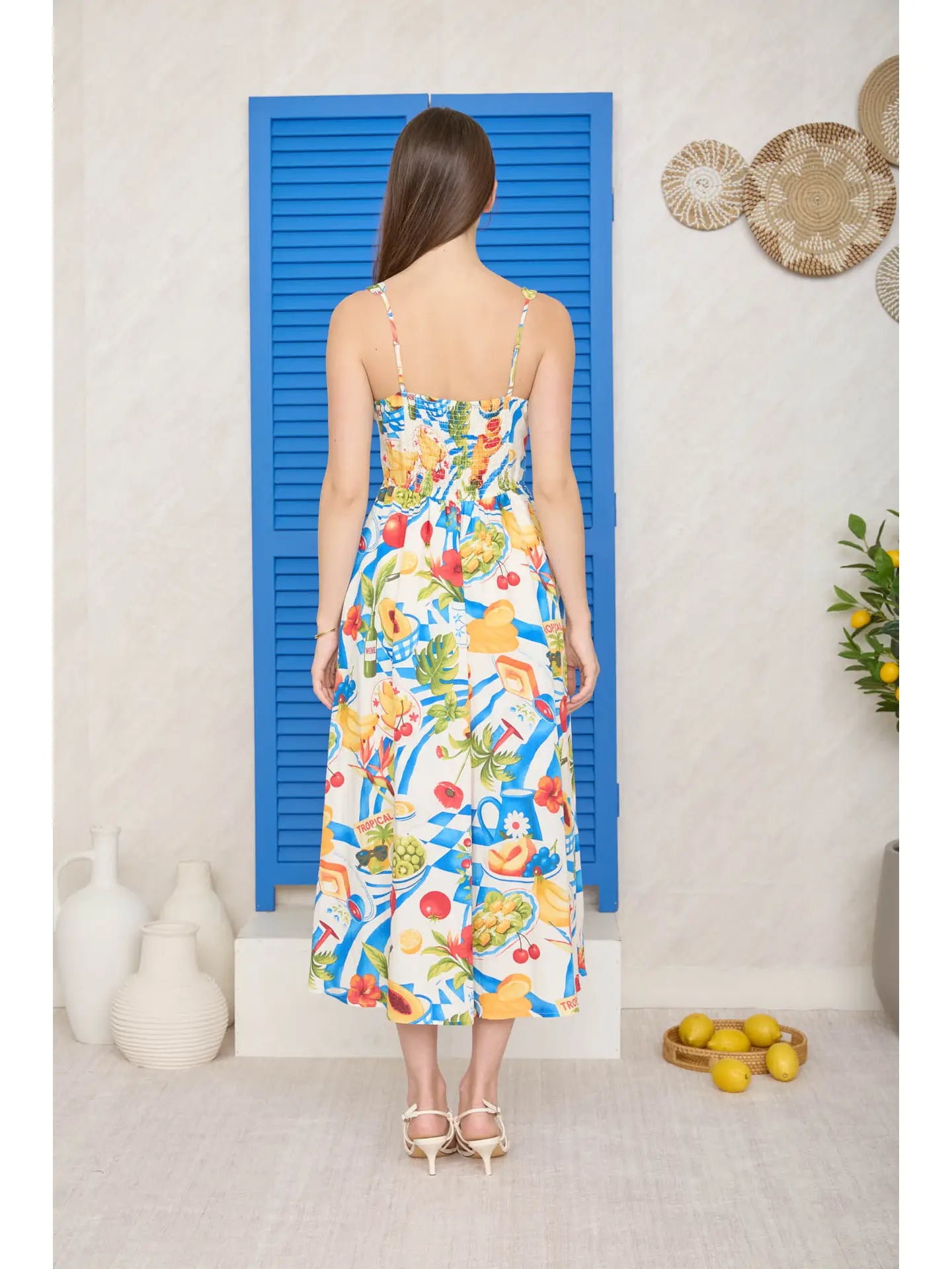 Tropical Feast Tie-Front Midi Dress