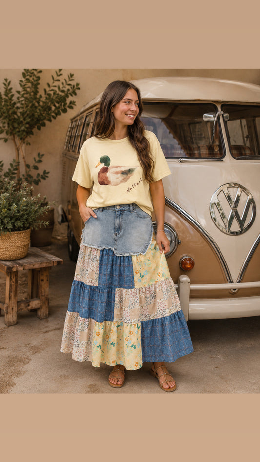 The Bluebonnet Patchwork Denim Skirt