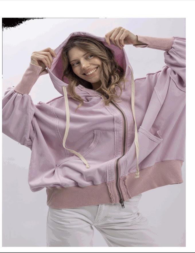 purple hoodie with white strings