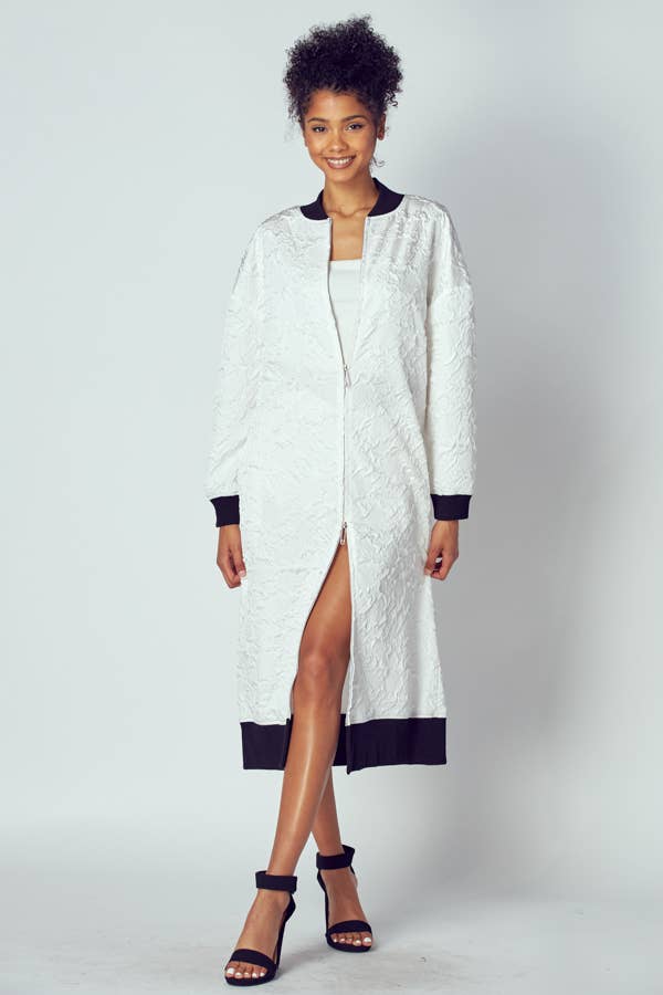 EMBOSSED JACKET WITH TWO WAY ZIPPER