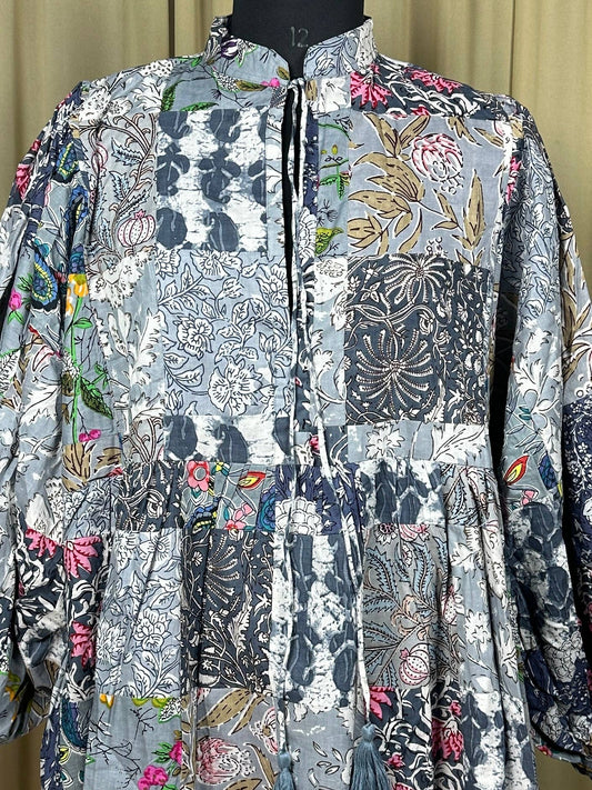 Grey SHADES - Hand Patchwork Cotton Dress OneSize
