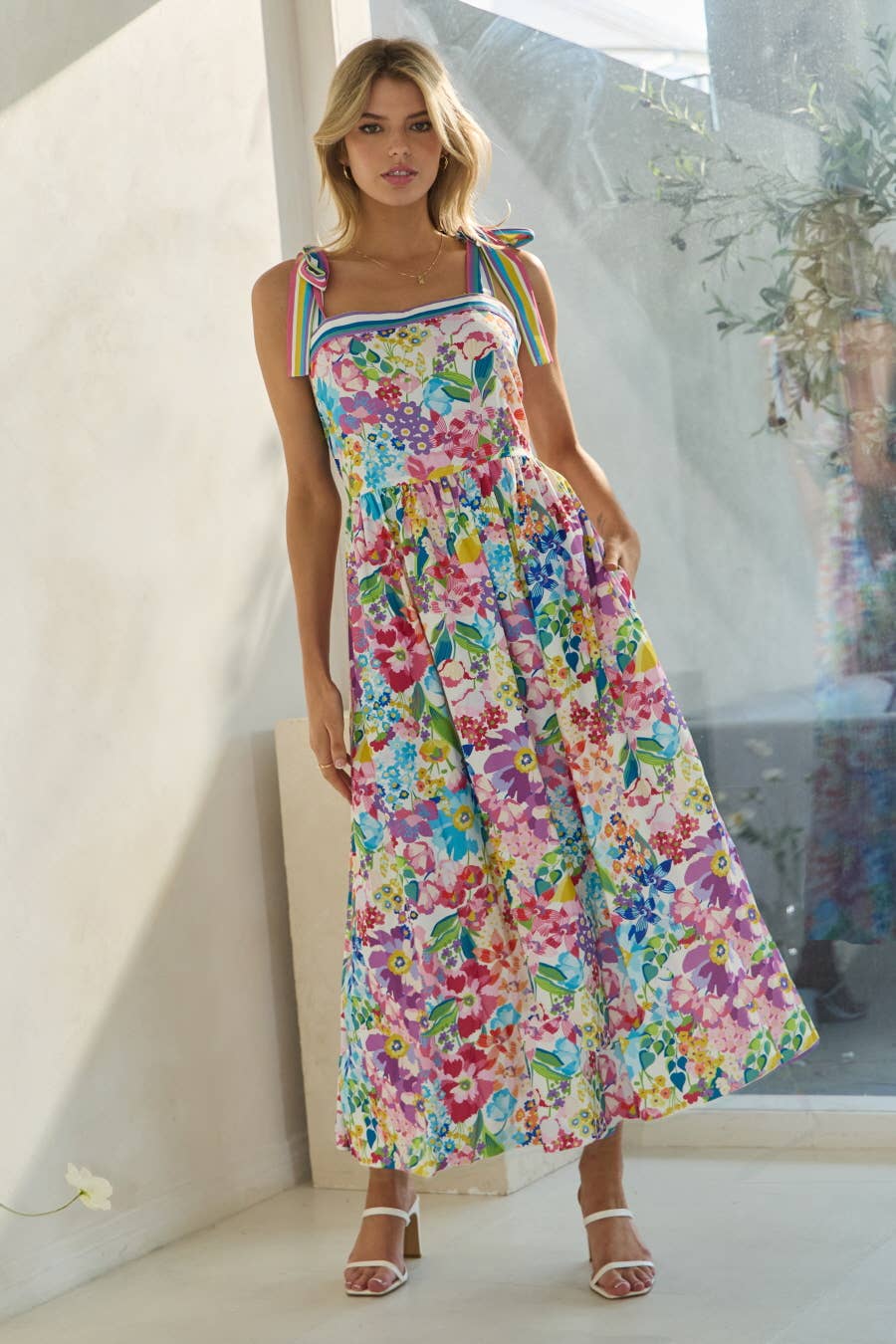 Plus Multicolor Floral Printed Midi Dress
