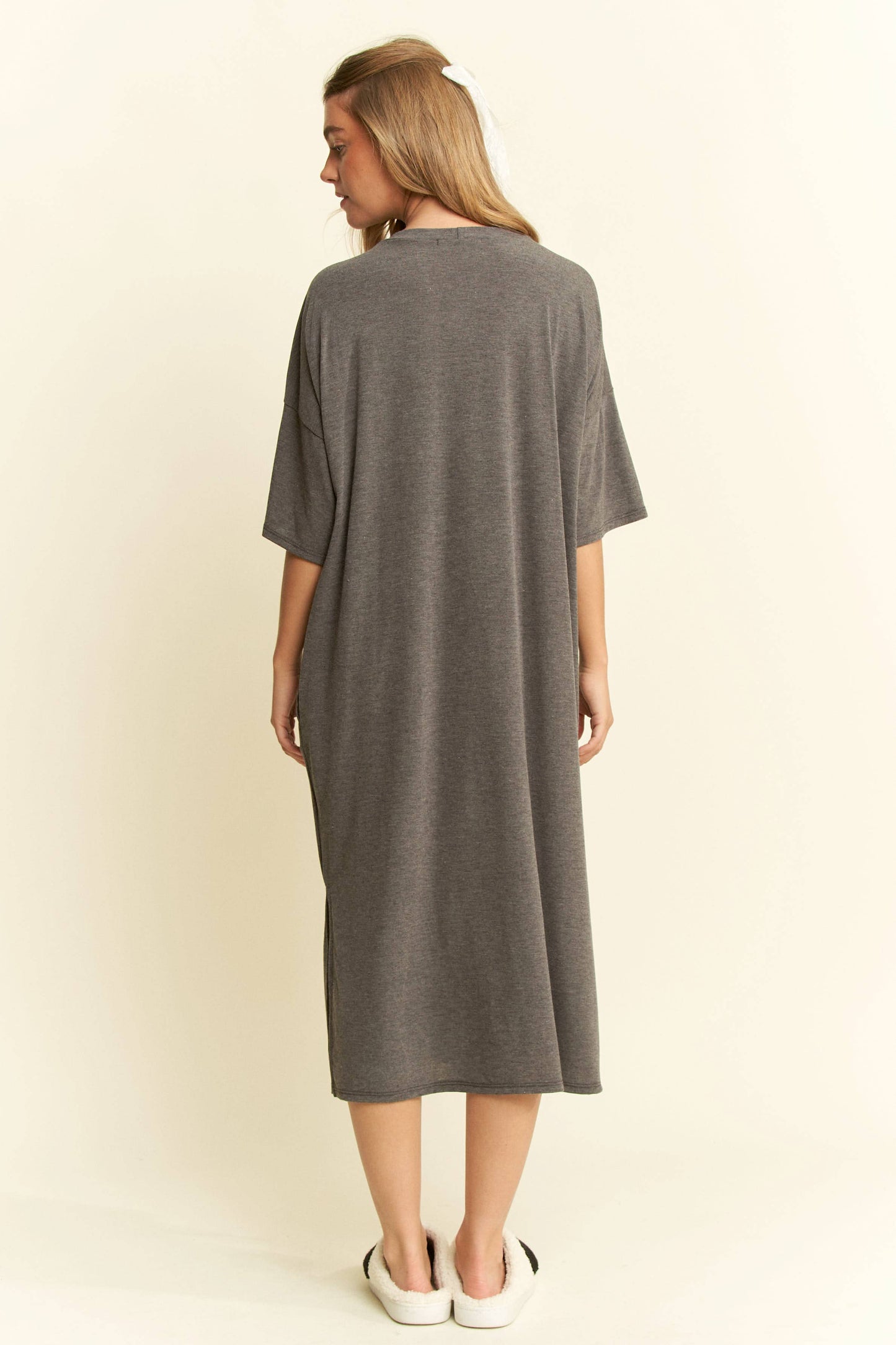 PLUS SIZE SOLID SIDE SLIT MIDI DRESS