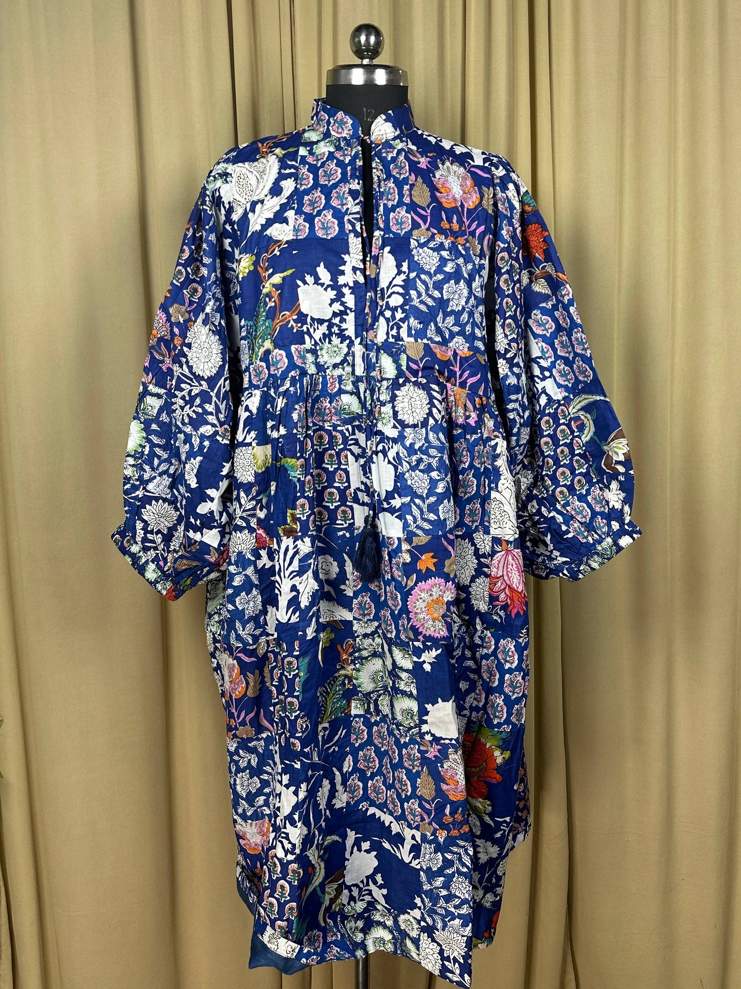 BLUE SHADES - Hand Patchwork Cotton Dress OneSize