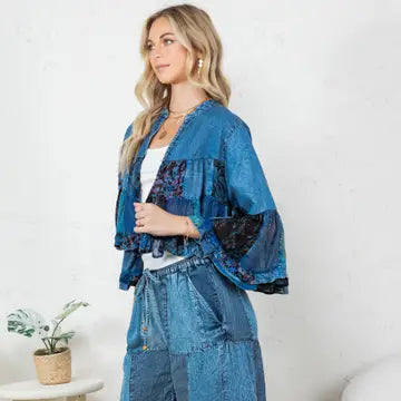 Chic Overdyed Band Collar Jhabla Indigo