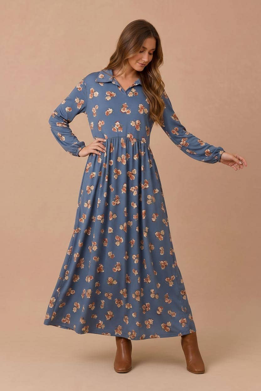 Floral Babydoll Fit and Flare Maxi Dress