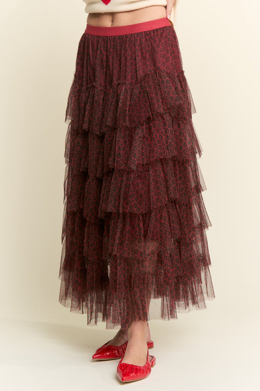 Tiered Ruffle Mesh Lined Maxi Skirt
