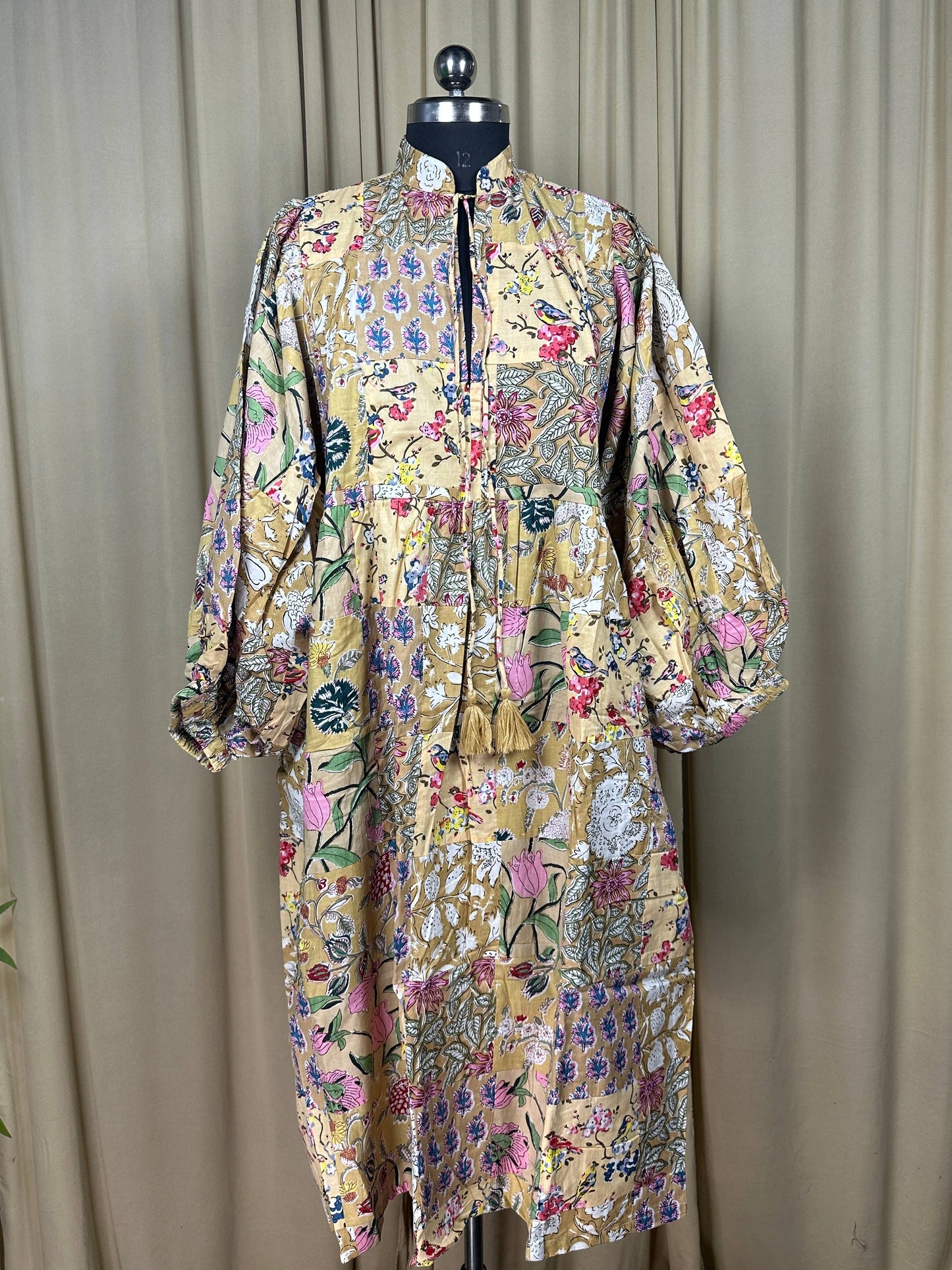 BEIGE SHADES - Hand Patchwork Cotton Dress OneSize
