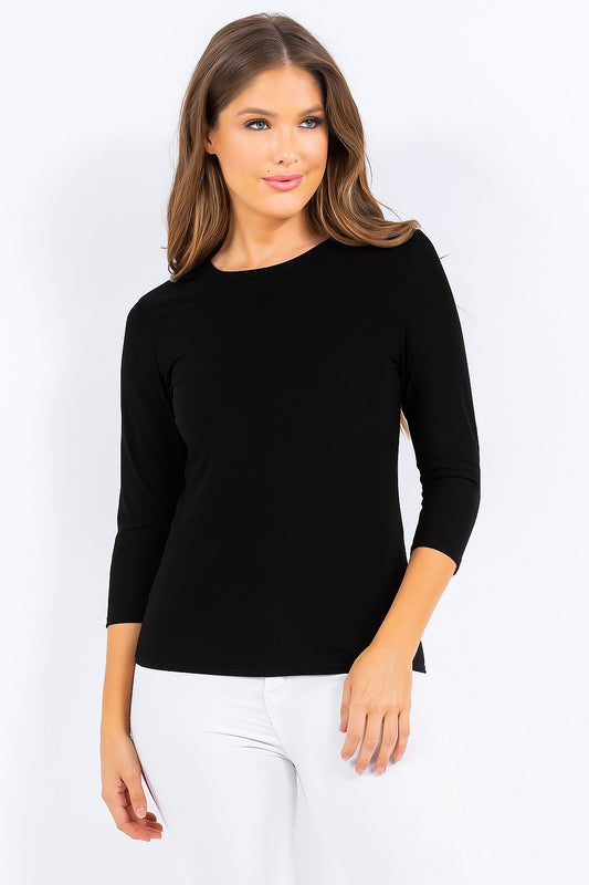3/4 SLEEVE LAYERING TOP> BLACK