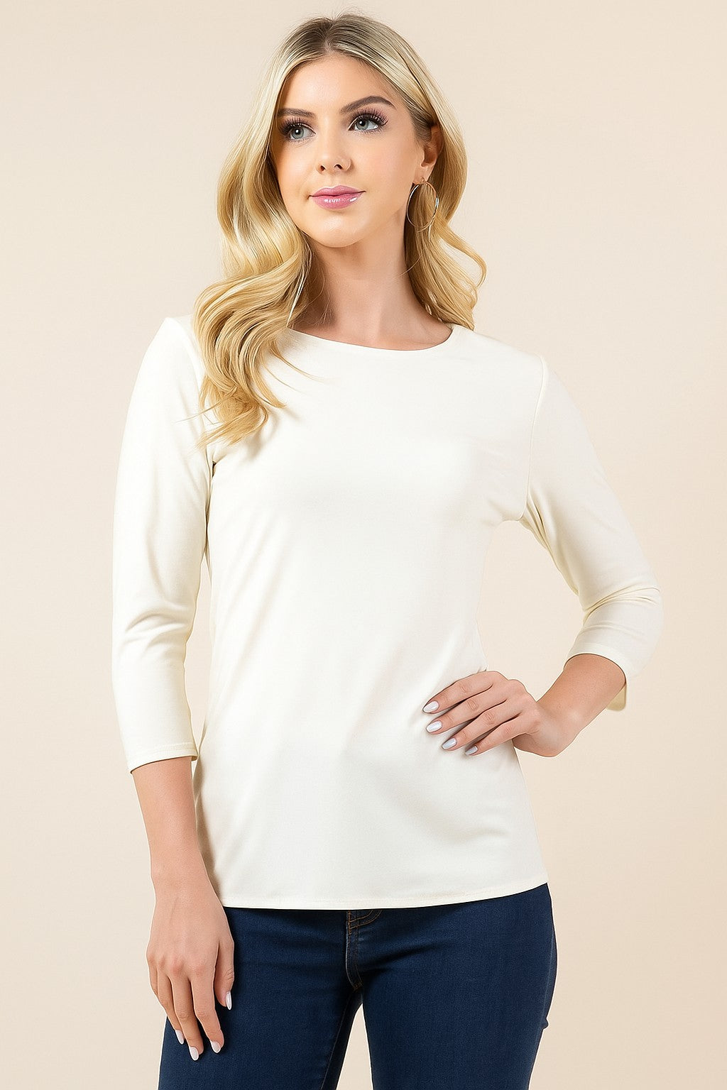 3/4 SLEEVE LAYERING TOP> IVORY