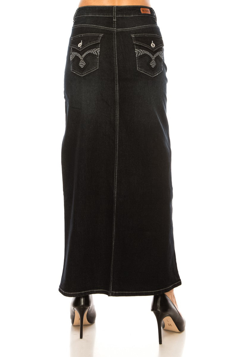 MAXI W/ EMBROIDERED POCKET, DISTRESS ON FRONT