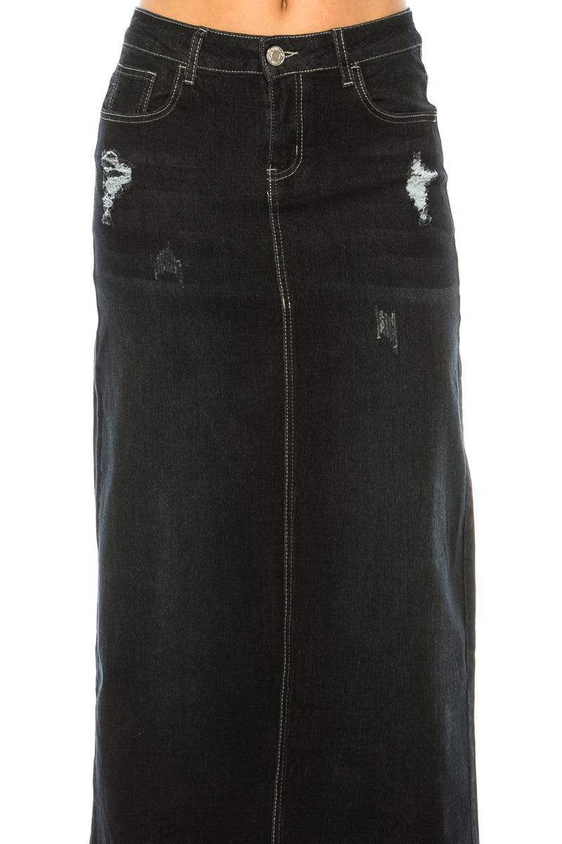 MAXI W/ EMBROIDERED POCKET, DISTRESS ON FRONT